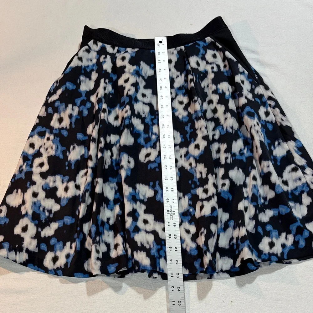 Ellen Tracy Floral Floral Midi Skirt - Pockets - Pleated, Lined, Black Blue
